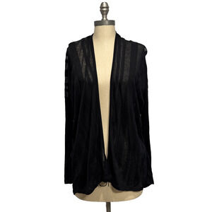 Crossley Cardigan Sweater Black Striped Semi Sheer Knit Womens XS Italy Relaxed